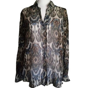 Diega Fall Color Okay Print Cotton Silk Blend Button Front Blouse Size Small